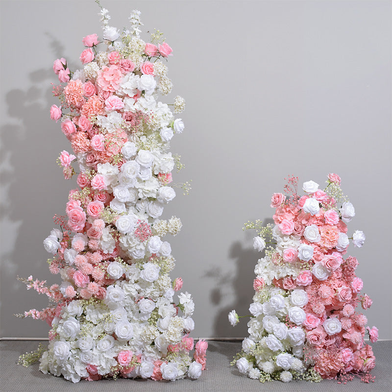 Pink And White Roses With Gypsophila, Floral Arch Set, Wedding Arch Backdrop, Including Frame