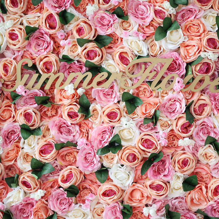 Luxury Pink White Light Orange Roses, Artificial Flower Wall Backdrop, Wedding Backdrop