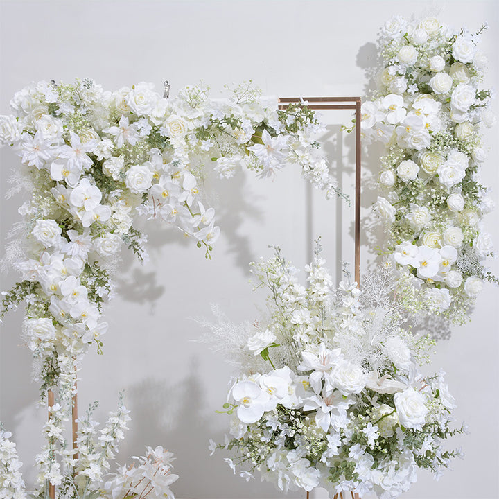Beige White Roses With Gypsophila, Floral Arch Set, Wedding Arch Backdrop