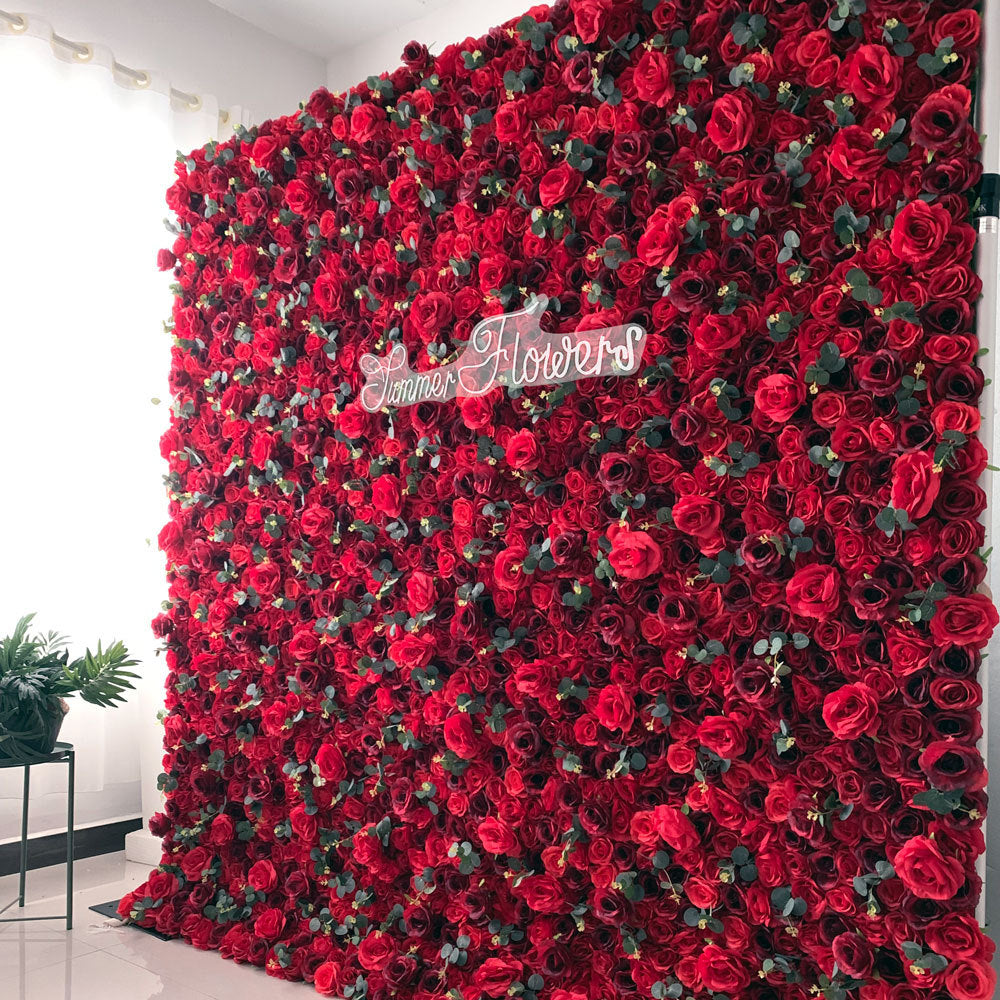 Luxury Eucalyptus Stem Red Roses, Artificial Flower Wall Backdrop, Wedding Backdrop