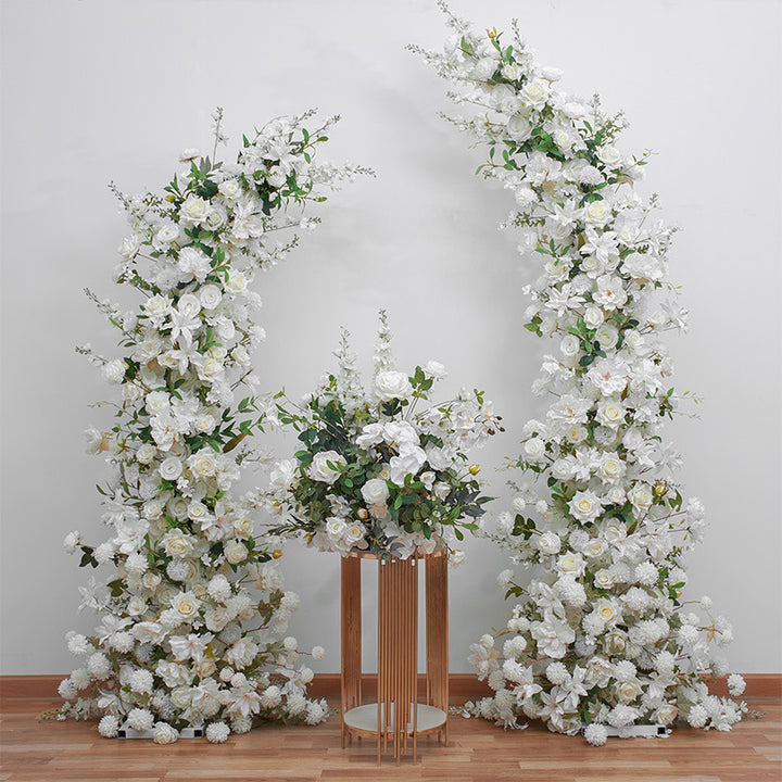 White Flowers With Leaves, Floral Arch Set, Wedding Arch Backdrop, Including Frame