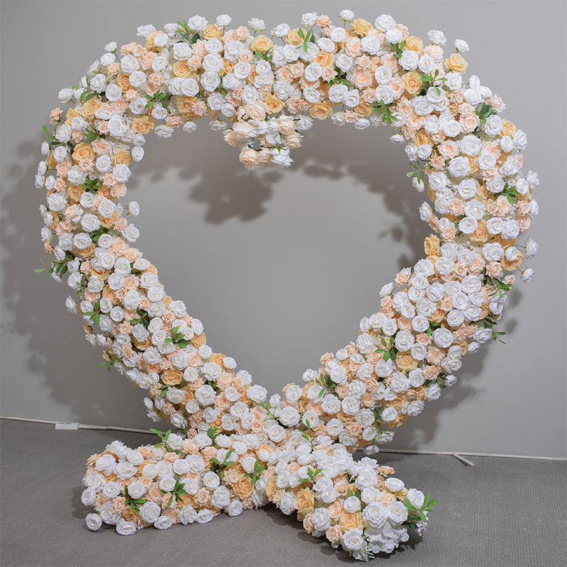Champagne And White Roses Heart Shape, Floral Arch, Wedding Arch Backdrop, Including Frame