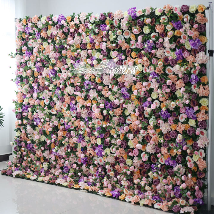 Luxury Purple Hydrangea And Pink Roses 5D, Fabric Backing, Artificial Flower Wall Backdrop