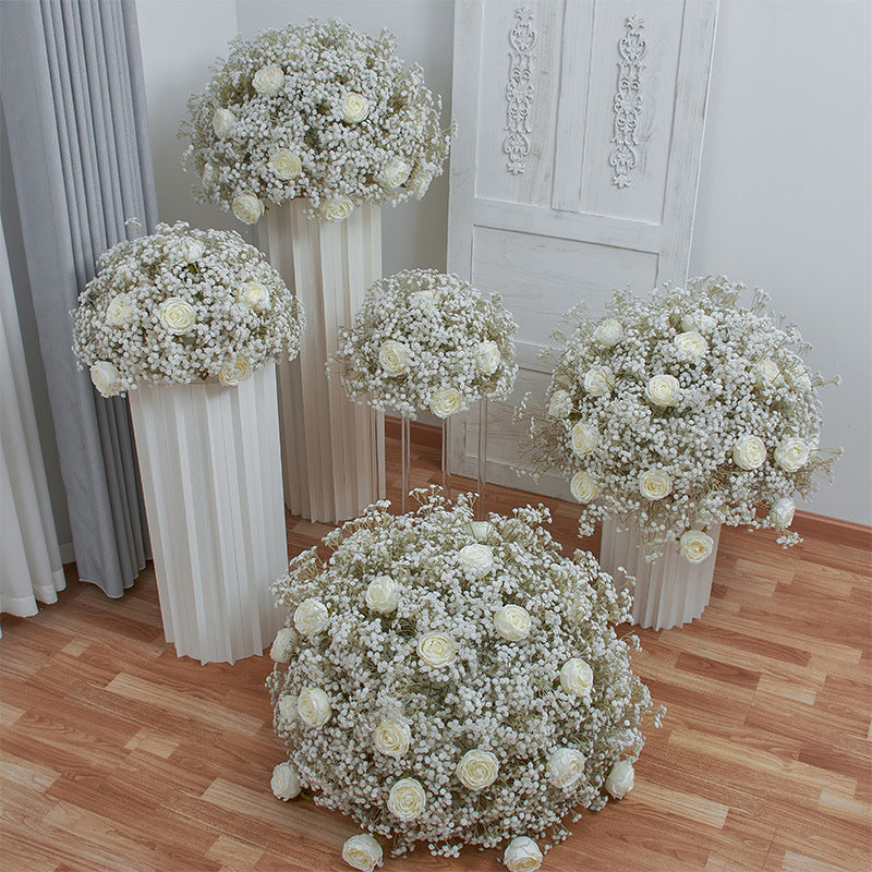 Beige Roses And Gypsophila Luxurious Wedding Flower Ball
