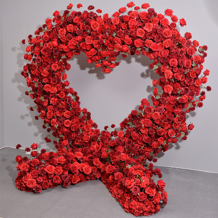 Red Roses Heart Shape, Floral Arch, Wedding Arch Backdrop, Including Frame