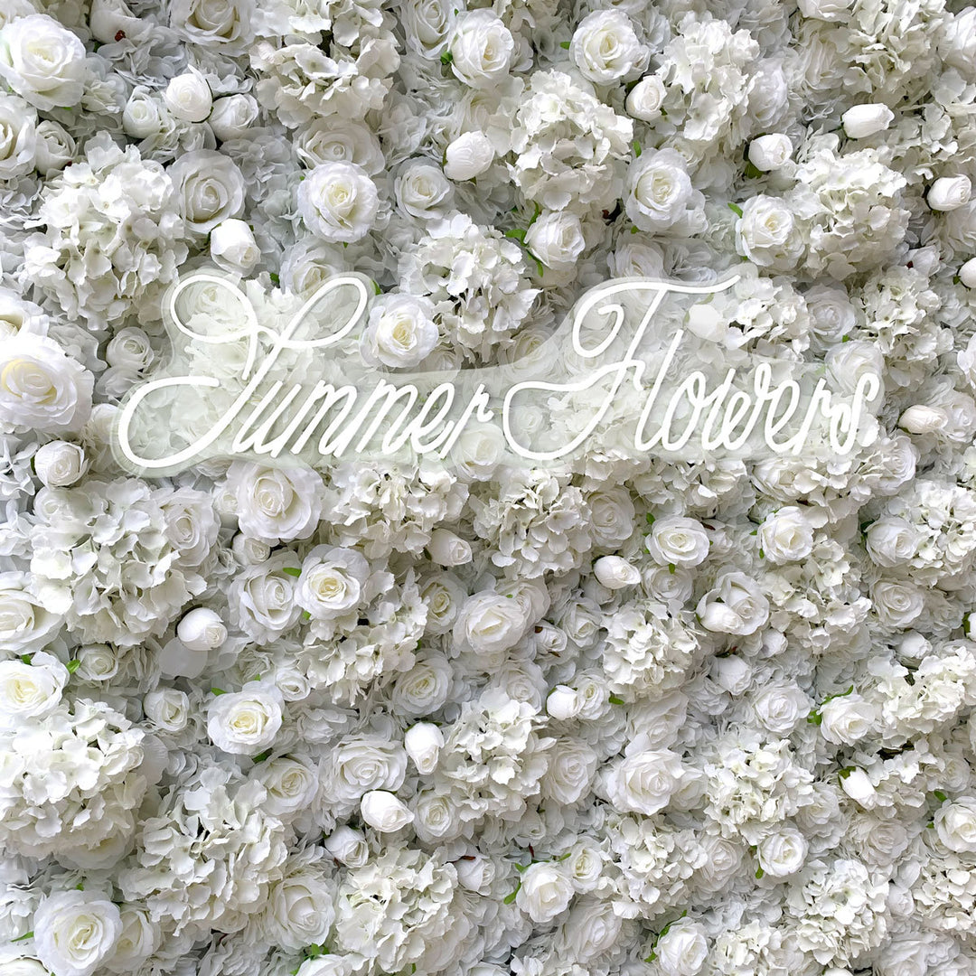 Luxury White Rose Hydrangea 5D, Fabric Backing, Artificial Flower Wall Backdrop