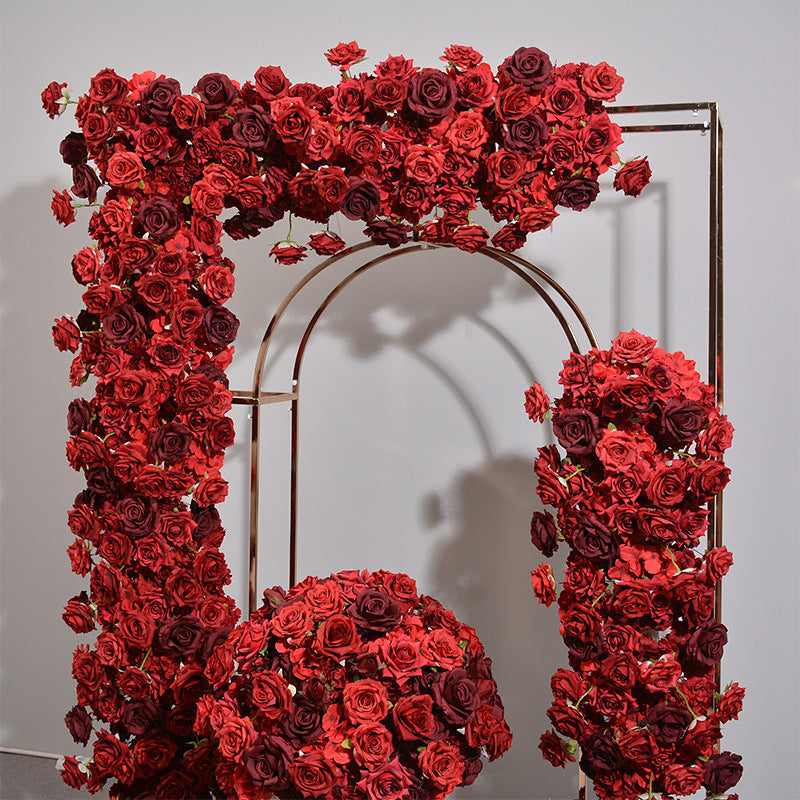 Dark Red Roses, Floral Arch Set, Wedding Arch Backdrop, Including Frame
