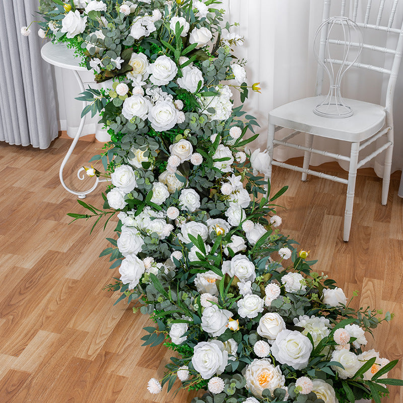 White Roses With Green Leaces Luxurious Flower Runner