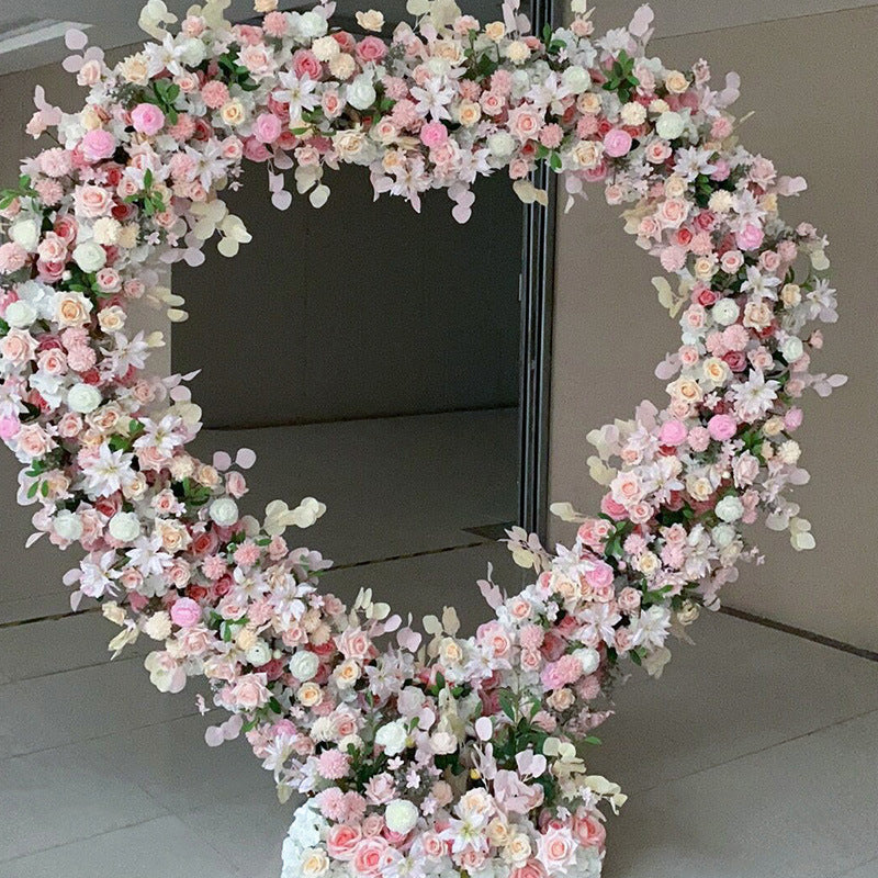 Pink Roses Heart Shape, Floral Arch, Wedding Arch Backdrop, Including Frame
