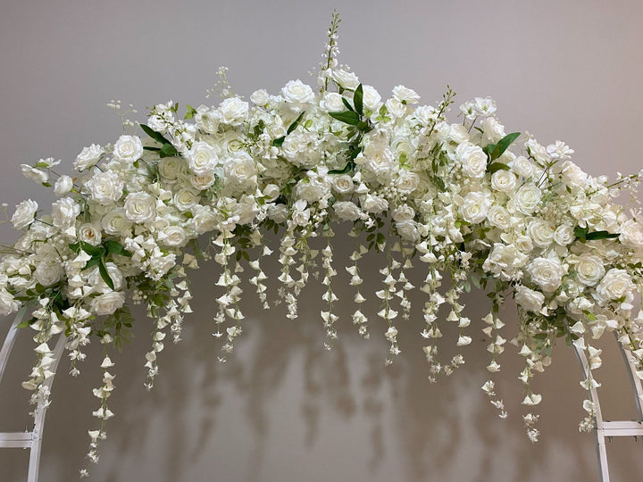 White Roses With Vine, Floral Arch Set, Wedding Arch Backdrop, Including Frame