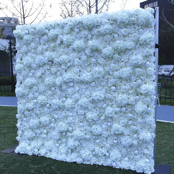 Dreamy White Rose And Hydrangea, Artificial Flower Wall Backdrop