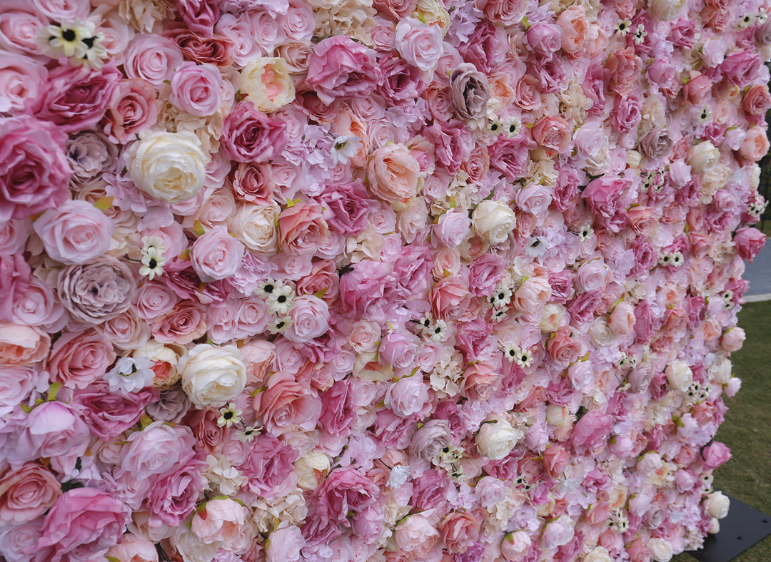 Light Purple And Pink Roses Hydrangea Chrysanthemum, Artificial Flower Wall Backdrop