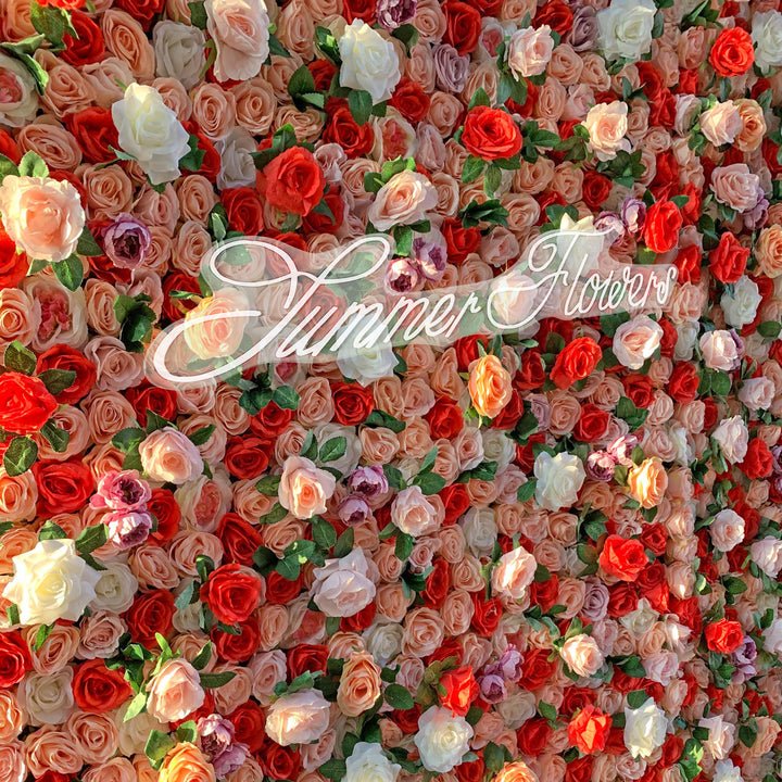 Luxury Red White Champagne Roses, Artificial Flower Wall Backdrop, Wedding Backdrop