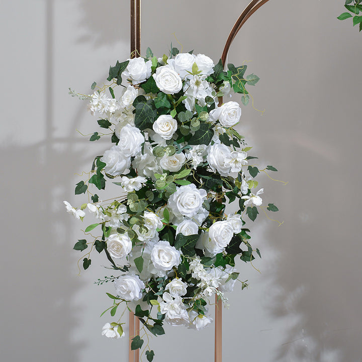 White Flowers With Green Leaves, Floral Arch Set, Wedding Arch Backdrop