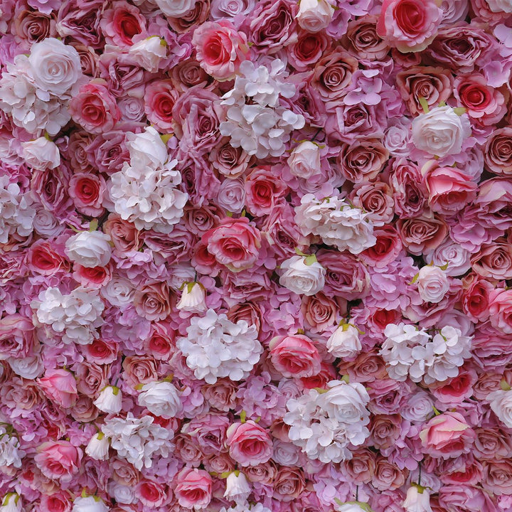 Pink And White Roses Hydrangeas 3D Luxury Gradient, Artificial Flower Wall Backdrop