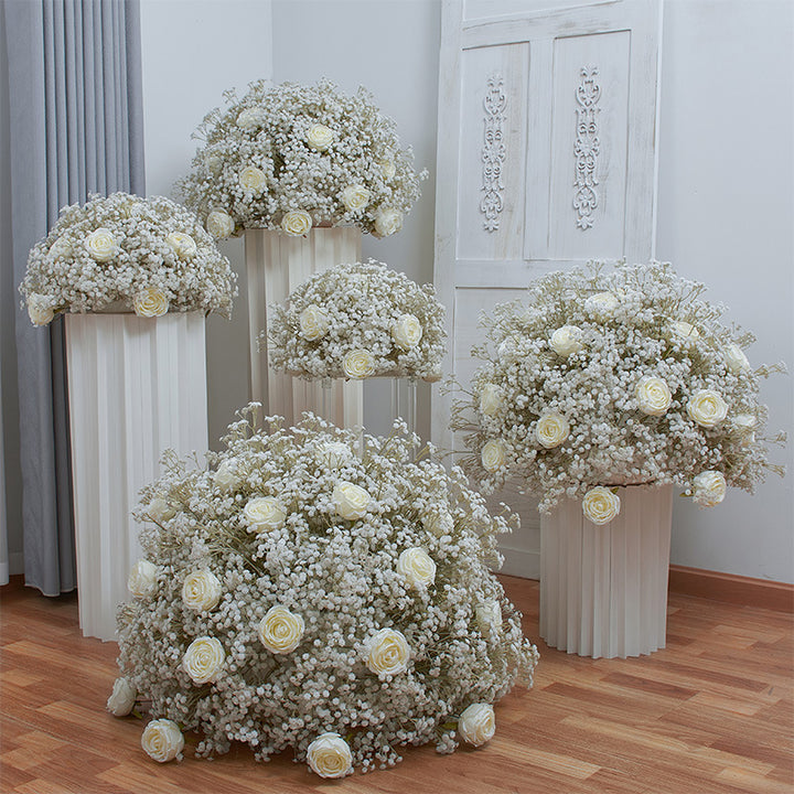 Beige Roses And Gypsophila Luxurious Wedding Flower Ball