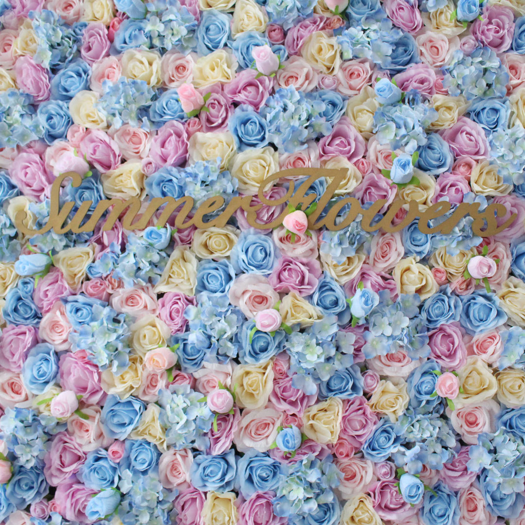 Luxury Light Blue And Pink Roses, Artificial Flower Wall Backdrop, Wedding Backdrop