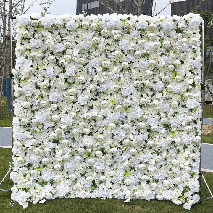 White Rose Peony Hydrangea Cloth Roll Up Flower Wall Fabric Hanging Curtain Plant Wall Event Party Wedding Backdrop