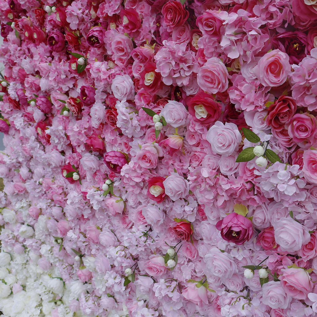 5D Rose Pink White Gradientartificial Flower Wall Backdrop