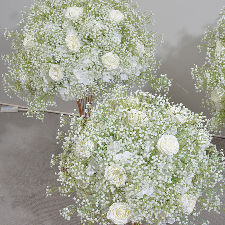 White Roses With Gypsophila, Luxurious Wedding Flower Ball