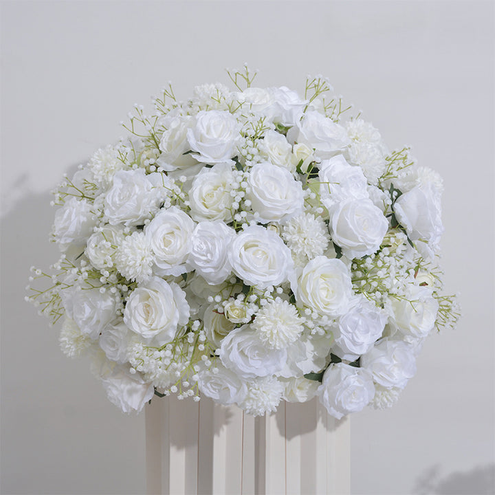 Milky White Roses With Gypsophila Luxurious Wedding Flower Ball