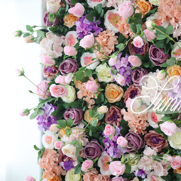 Luxury Purple Hydrangea And Pink Roses 5D, Fabric Backing, Artificial Flower Wall Backdrop