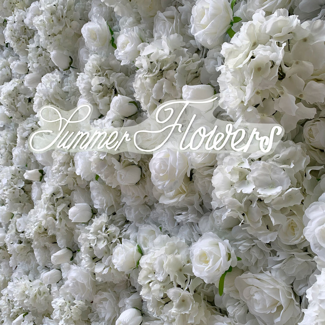 Luxury White Rose Hydrangea 5D, Fabric Backing, Artificial Flower Wall Backdrop