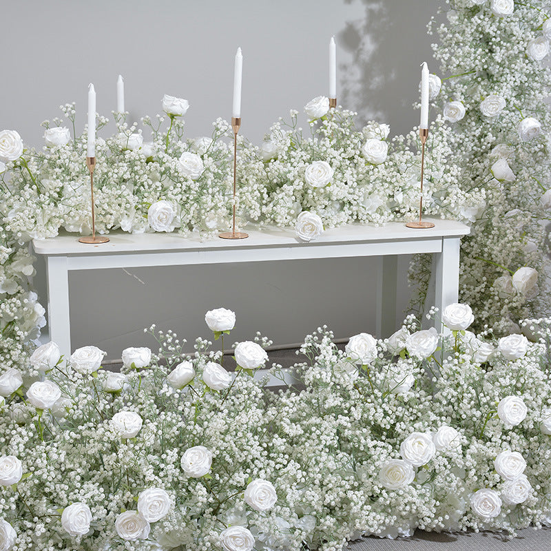 White Roses With Gypsophila, Floral Arch Set, Wedding Arch Backdrop