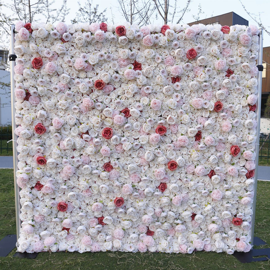 5D White Pink Roses Light Pink Land Lily, Artificial Flower Wall Backdrop