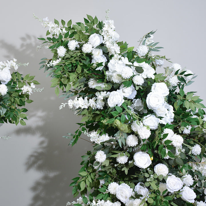 White Roses With Leaves, Floral Arch Set, Wedding Arch Backdrop, Including Frame
