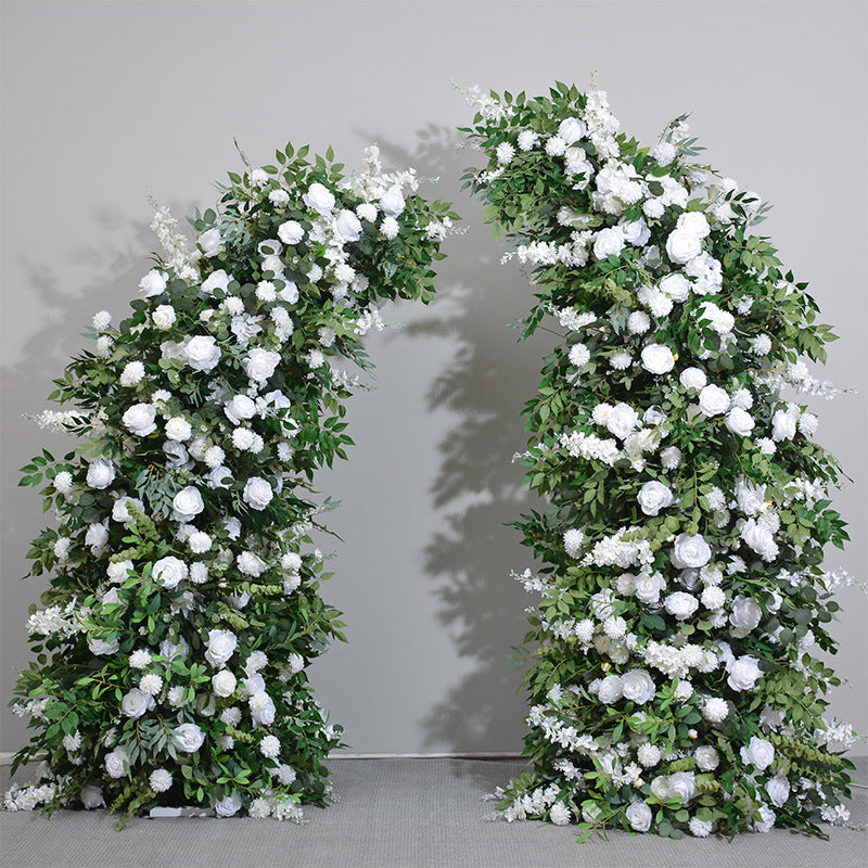 White Roses With Leaves, Floral Arch Set, Wedding Arch Backdrop, Including Frame