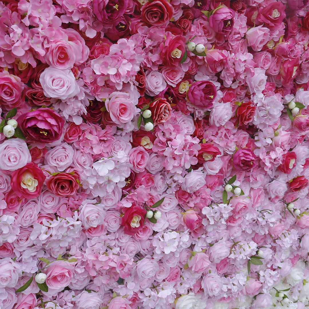 5D Rose Pink White Gradientartificial Flower Wall Backdrop