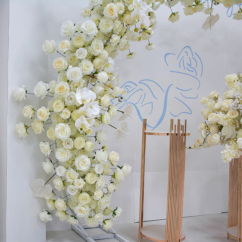 Beige White Flowers, Floral Arch Set, Wedding Arch Backdrop
