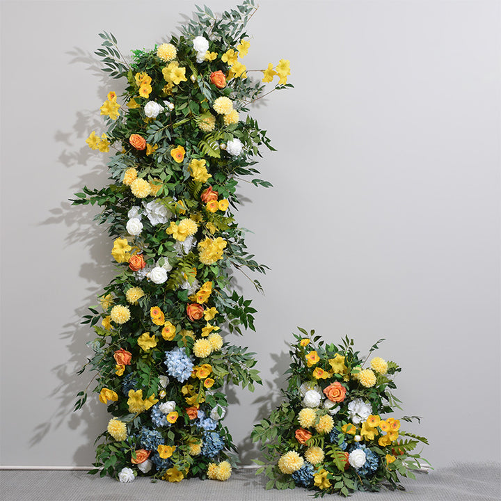 Mixed Flowers In Yellow With Leaves, Floral Arch Set, Wedding Arch Backdrop, Including Frame
