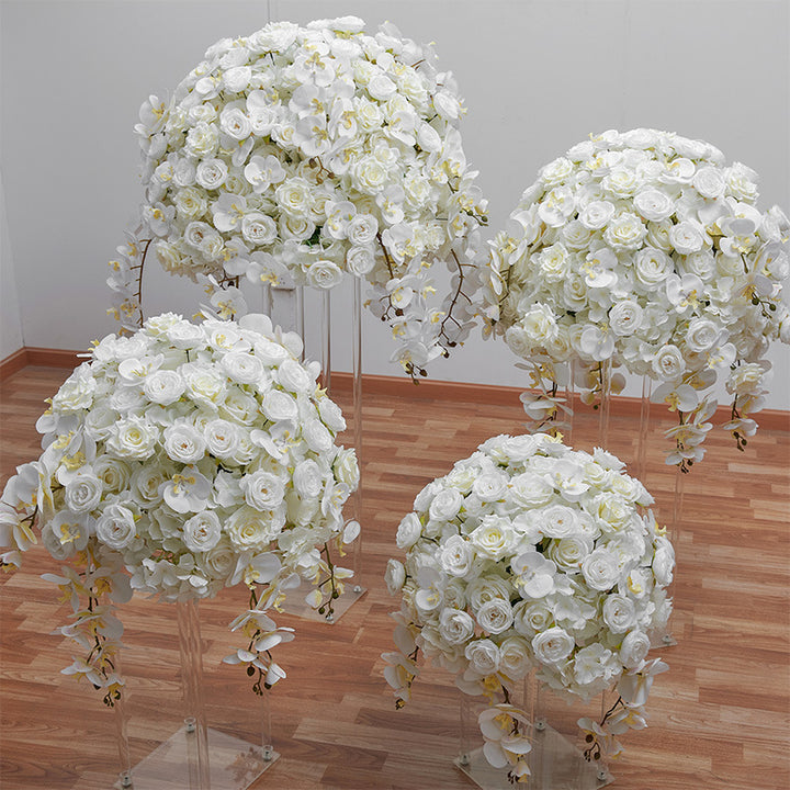 Milky White Roses And Phalaenopsis Luxurious Wedding Flower Ball