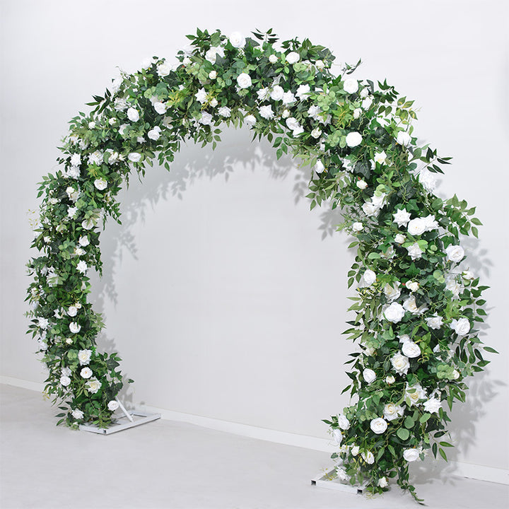 White Flowers With Green Leaves Double-Sided Floral Wedding Arch Backdrop, Including Frame