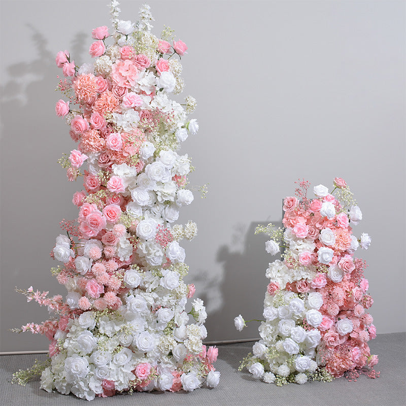 Pink And White Roses With Gypsophila, Floral Arch Set, Wedding Arch Backdrop, Including Frame