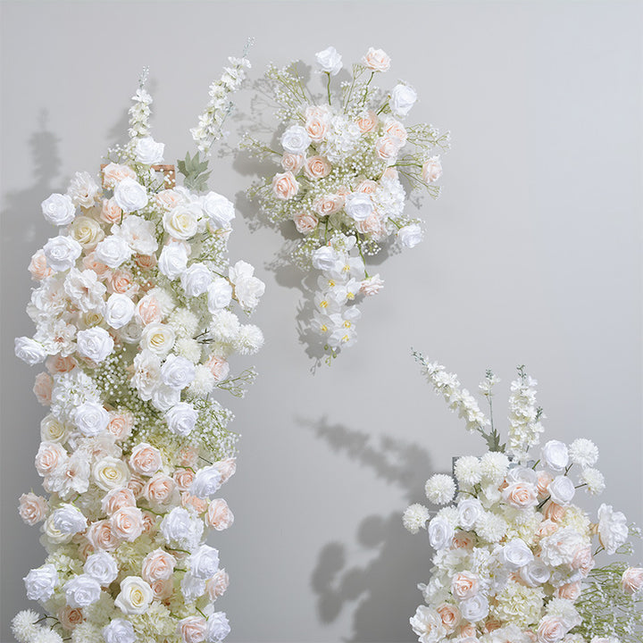Mixed Flowers In Beige With Leaves, Floral Arch Set, Wedding Arch Backdrop, Including Frame