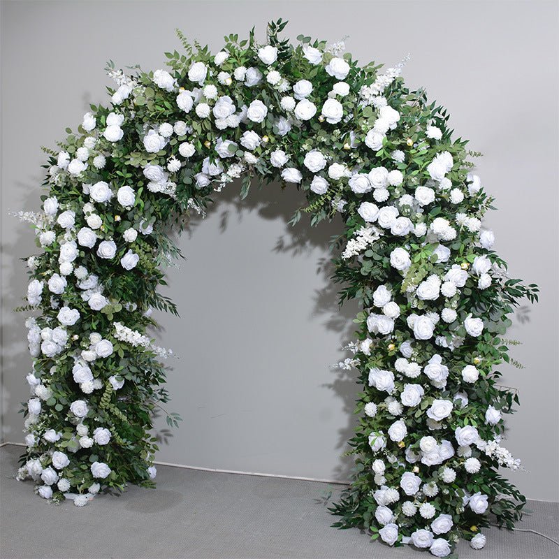 White Flowers And Green Leaves Double-Sided Floral Wedding Arch Backdrop, Including Frame