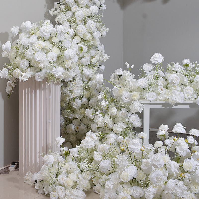 Milky White Roses And Gypsophila, Floral Arch Set, Wedding Arch Backdrop