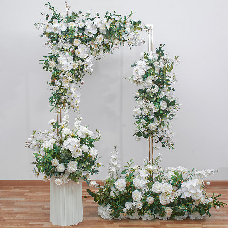 White Roses With Green Leaves, Floral Arch Set, Wedding Arch Backdrop
