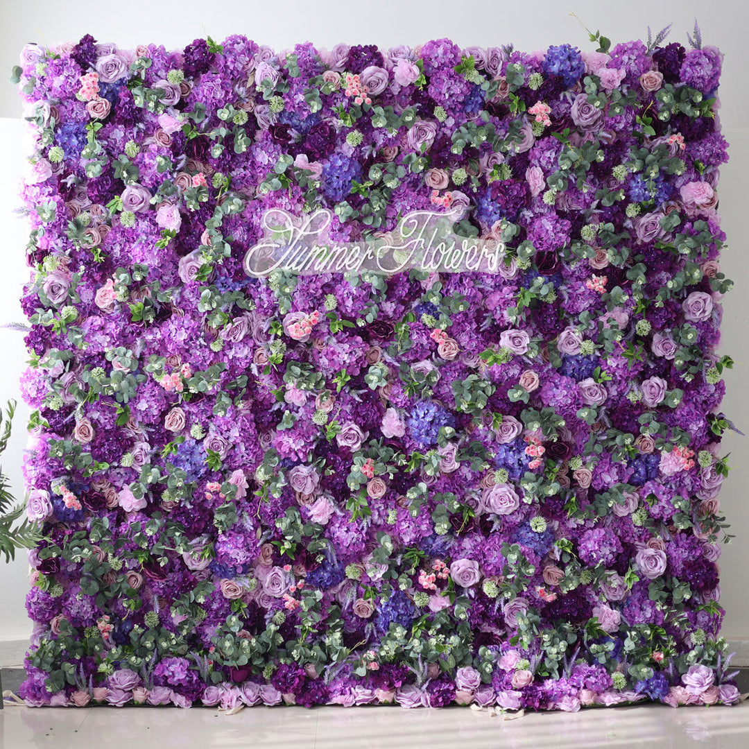 Luxury Light Purple Roses And Dark Purple Hydrangeas 5D,Artificial Flower Wall Backdrop