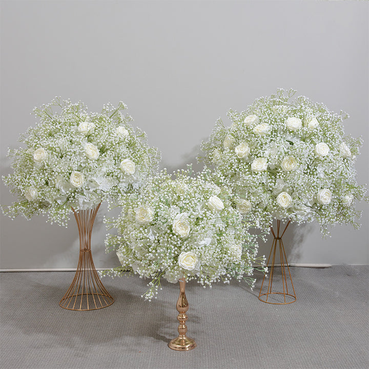 White Roses With Gypsophila, Luxurious Wedding Flower Ball