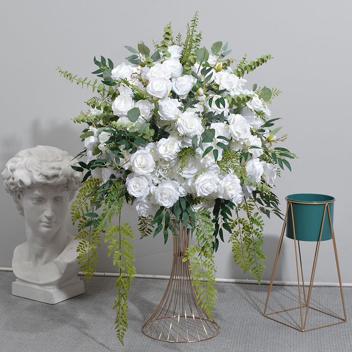 White Roses And Eucalyptus Leaves With Vine, Luxurious Wedding Flower Ball