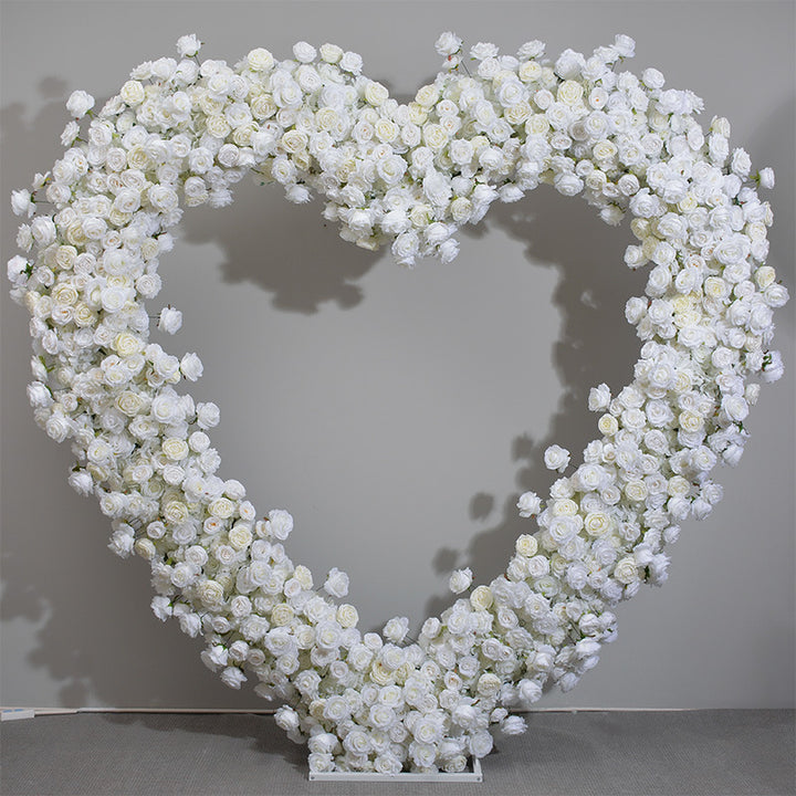 Beige And White Roses Heart Shape, Floral Arch, Wedding Arch Backdrop, Including Frame