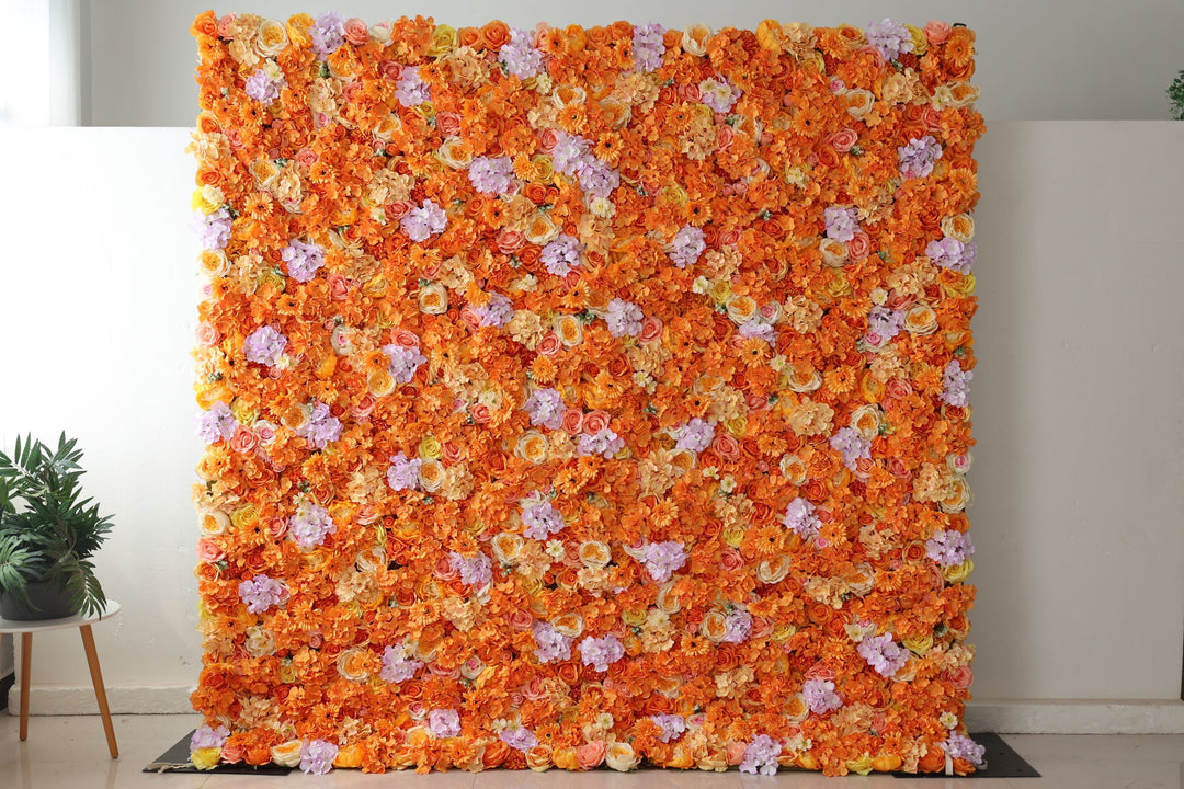 Orange Roses And Hydrangeas And Chrysanthemums, Artificial Flower Wall Backdrop