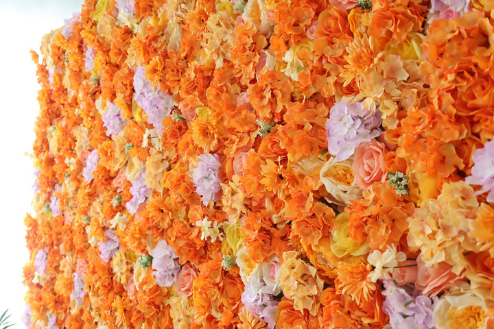 Orange Roses And Hydrangeas And Chrysanthemums, Artificial Flower Wall Backdrop