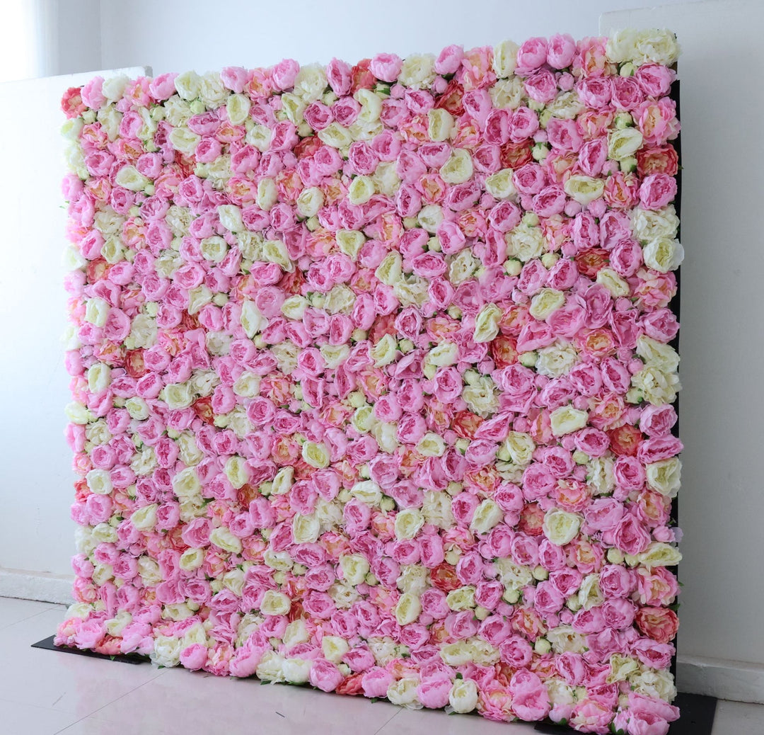 Pink And White Roses, Fabric Backing Artificial Flower Wall