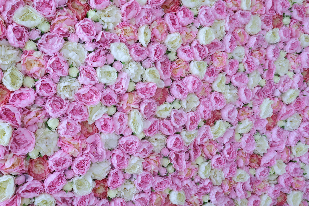 Pink And White Roses, Fabric Backing Artificial Flower Wall