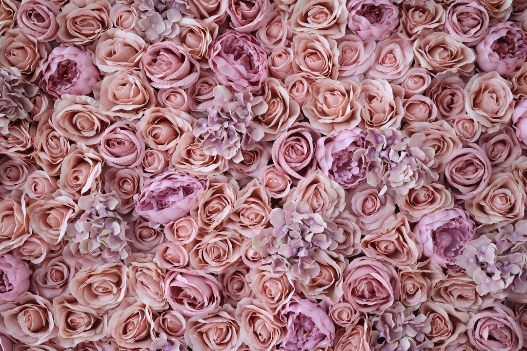 Pink Roses With Hydrangeas, Fabric Backing Artificial Flower Wall